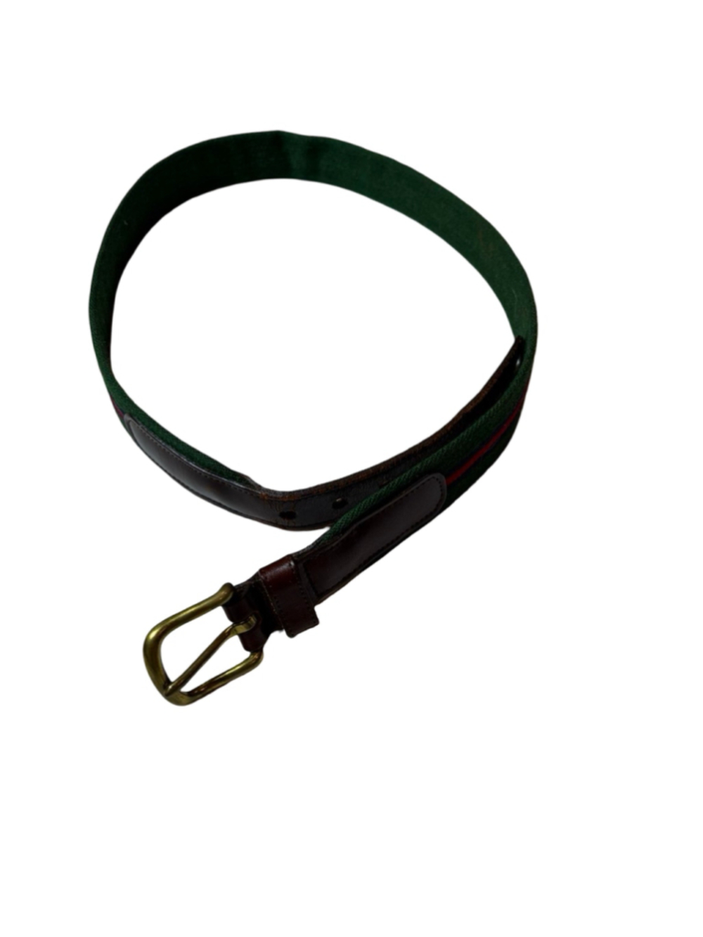 Vintage Coach Green Red Navy Striped Wool Leather Belt Size 34